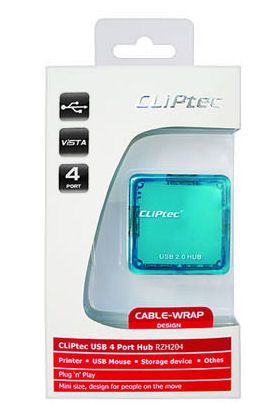 CLiPtec® Cable-Wrap 4 Port Mini Hub - Black