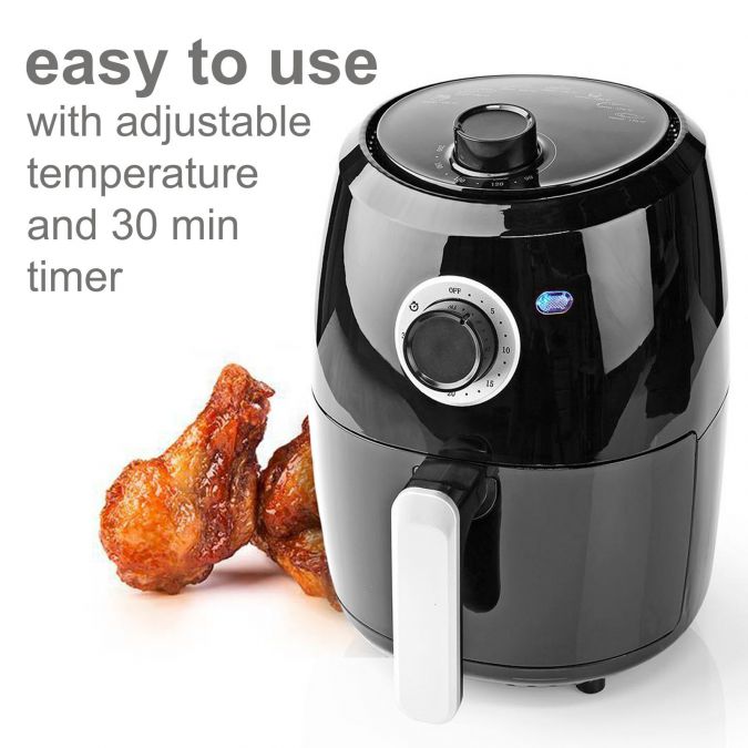 2.4L Hot Air Fryer for Healthy Low Fat Cooking, with Adjustable Temperature, Analogue Control and 30 Minute Timer, 1000W - Black