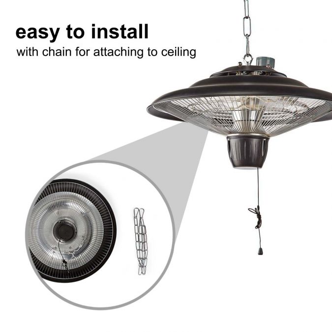 2KW Outdoor Ceiling Mounted Hanging Halogen Electric Garden Patio Heater, 2000W, IP24 Rated, with 2 Power Settings