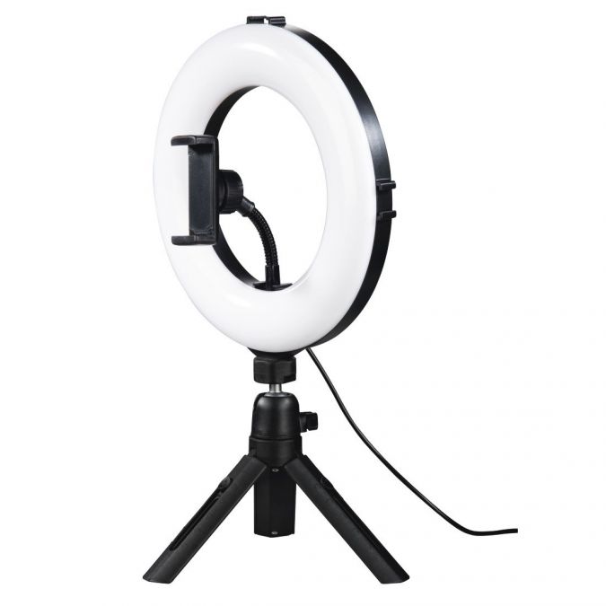 Mini Desktop 8" LED Selfie Ring Light with Extendable Tripod Stand & Flexible Phone Holder for Live Stream, Makeup Tutorial, Video, Photography and more