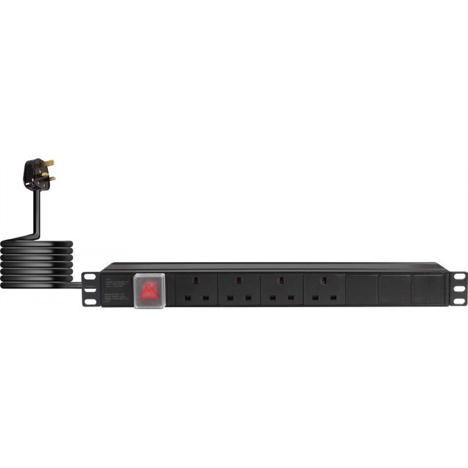 4-Way Horizontal 13A Switched PDU 19-Inch 1U Standardised Power ...