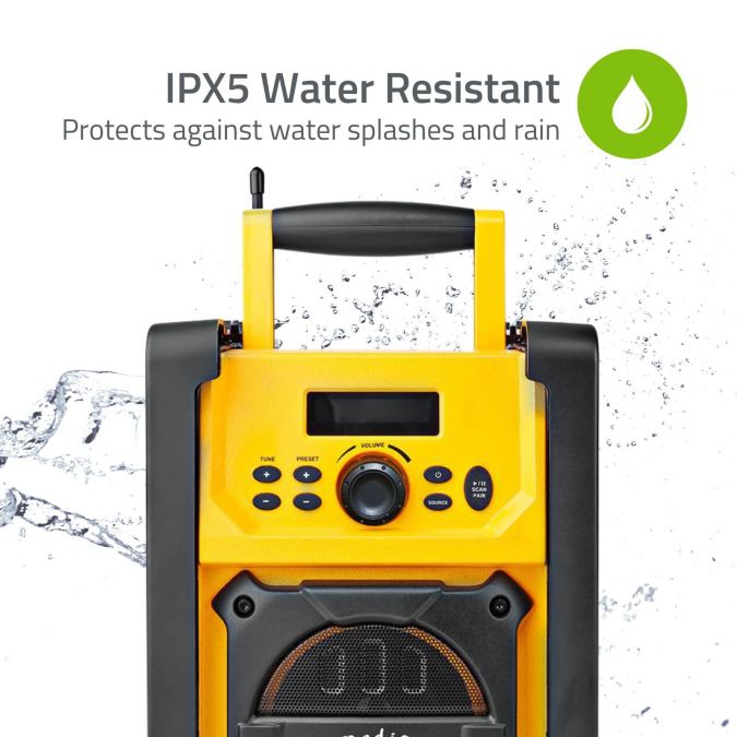 Job Site FM Radio | Bluetooth | IPX5 Water Resistant | Portable