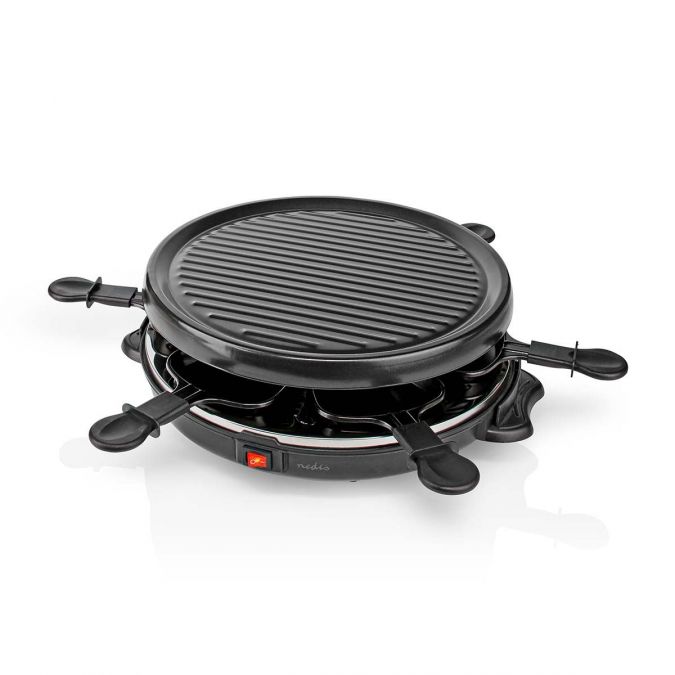 Gourmet Round Raclette Grill 6 Person 6 Pans and Spatulas Non Stick Coating