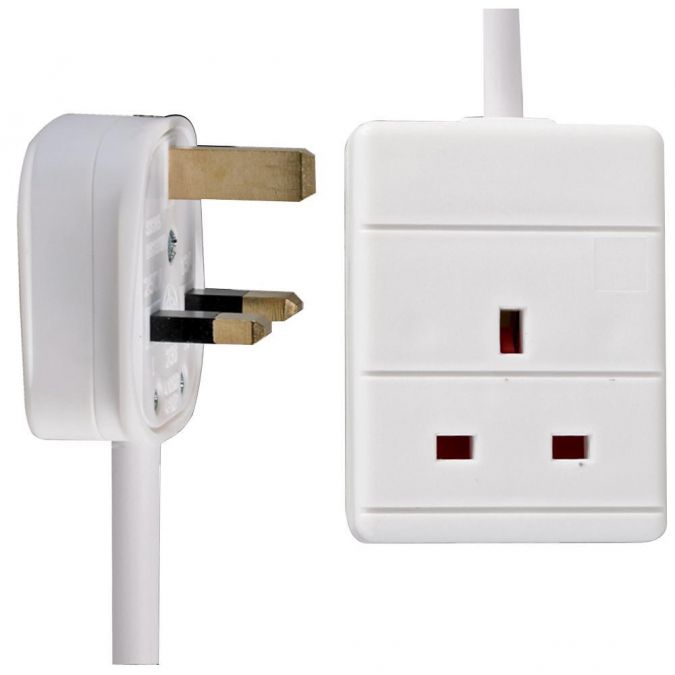 Ex-Pro 1 Gang Way 1m Metre 13A Mains Power Extension Socket Lead Cable White