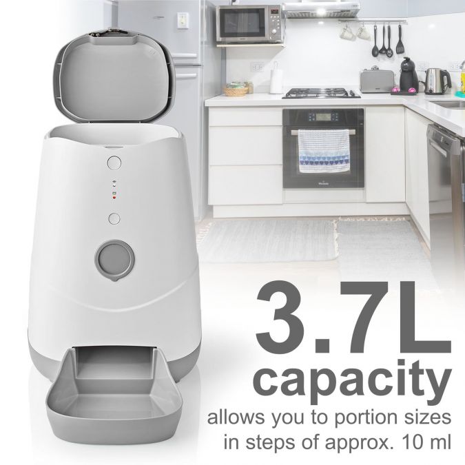 Smart Wi-Fi Pet Feeder, 3.7L Automatic Food Dispenser with Portion Control, Sensor, Programmable Time, and App Control, for Dogs, Cats, Rabbits, and Small Animals - White