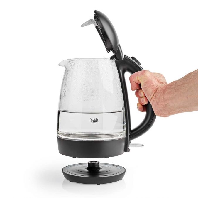 Electric 1.7L Kettle, Glass Jug with Blue LED Illumination, Quick Boil Time, and Boil-Dry Protection, 2250W