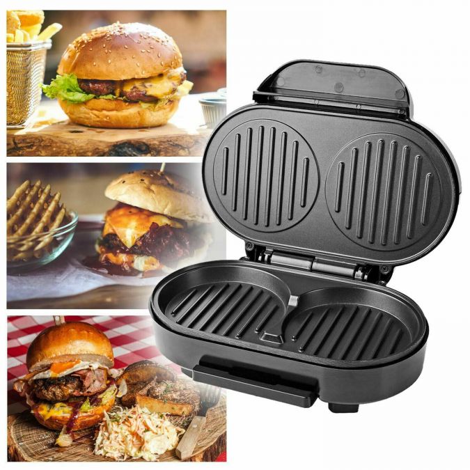 1000W Electric Non-stick Twin Hamburger Burger Patty Maker Grill Griddle Cooker