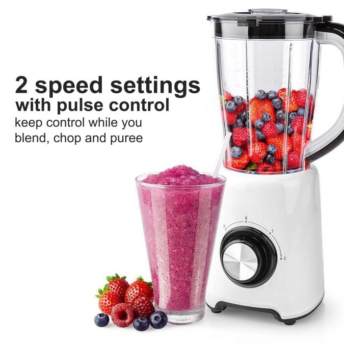 Table Top Blender, 800W, with 1.5L Plastic Jug, 2 Speed Settings and Pulse Function, Ideal for Fruit Juice, Vegetables, Soup, Smoothies, Protein Shakes and more - White