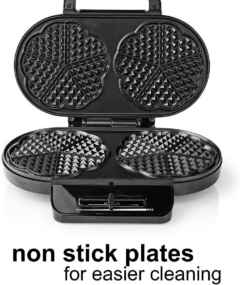 Heart Shaped Waffle Maker Dual NonStick 2x14cm