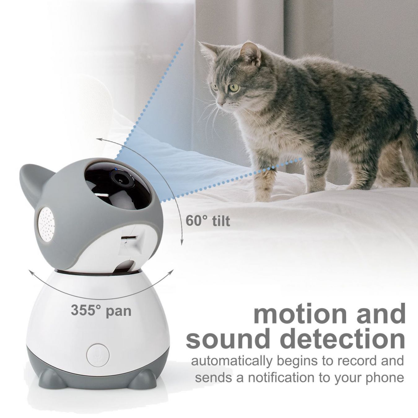 Smart WiFi Indoor Camera, 1080p HD Security IP Cat Cam with Night